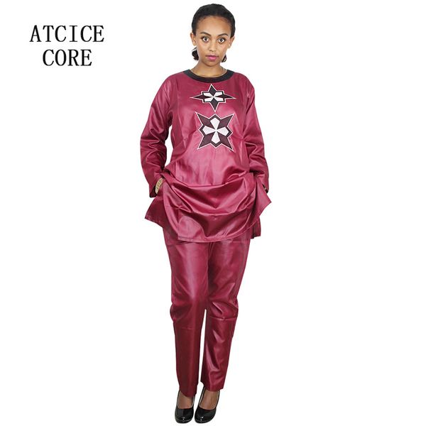 

african woman design soft material embroidery design one one pants, Red