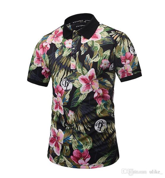 

2018 рубашка поло цветочный принт polo homme slim fit с коротким рукавом camisa polo, White;black