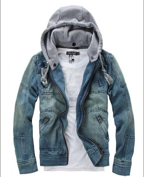

new coming korean fashion style slim vintage wash zipper knitted detachable hooded cotton demin cloth men jacket coat h3863, Black;brown