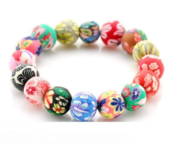 

bracelet bangle newly polymer clay flower colorful round beads charm bracelets, Golden;silver