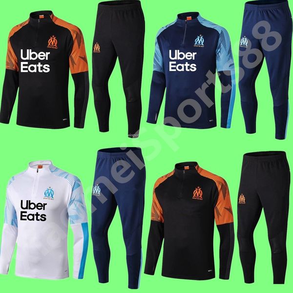 

19 20 olympique de marseille om men tracksuit soccer training suit maillot de payet 2019 2020 long sleeve football jacket jogging uniform, Black