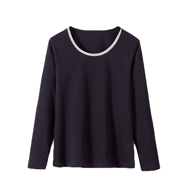 

fashion brand women's high-end luxury autumn v-neck diamonds wild long-sleeved cotton t-shirt tees women