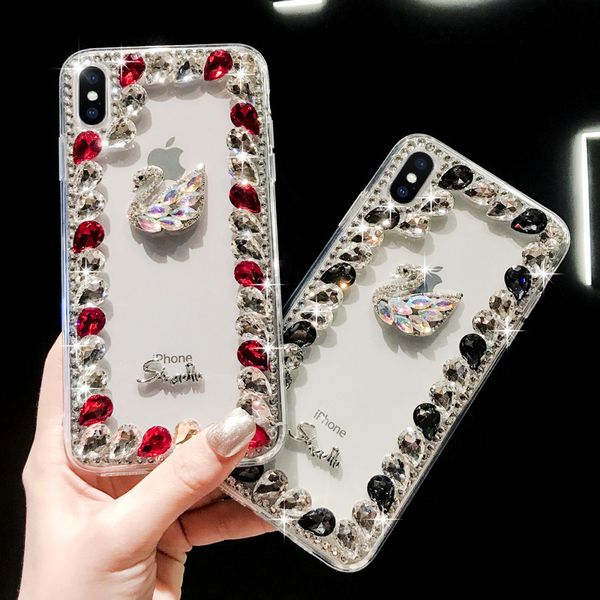

new arrival phone case designer for iphone x xs xr xs max 7/8 7p/8p 6/6p with luxury swan rhinestone fashion style four color wholesale