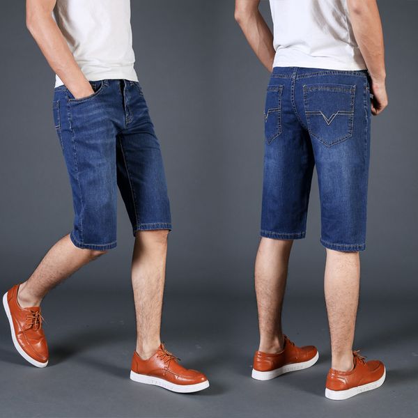 

lard-bucket summer thin section plus-sized denim shorts men's middle-aged loose casual extra large shorts men's breeches, Blue