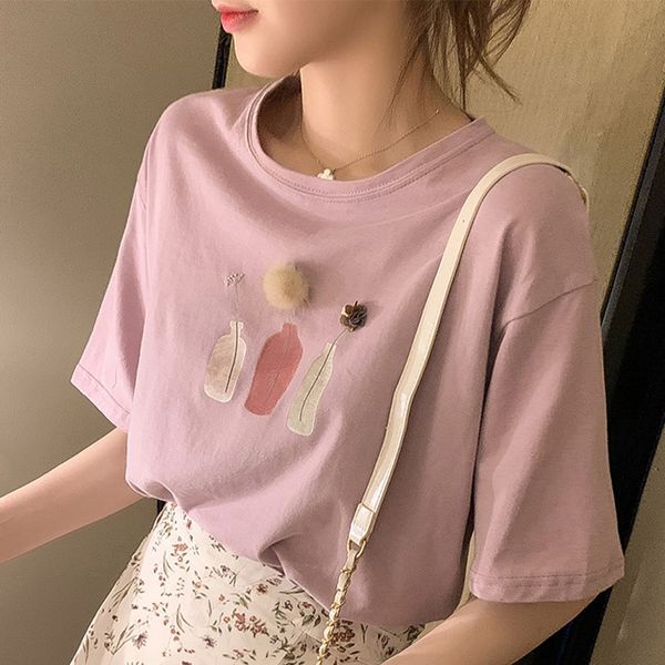 

2020 season round collar printed short-sleeved female ins underwear pullover t-shirt pullover all-match casual t-shirt fashion, White