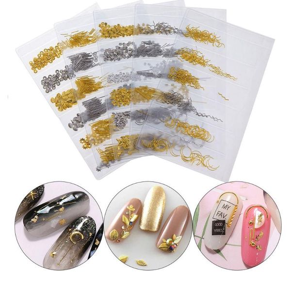 

1 bag gold nail art decorations studs accesoires nails design jewelry manicure metal nail charms stone 3d ongles supplies #zf, Silver;gold