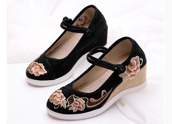 

women's cloth shoes spring and autumn slope heel round head @cfrt274, Black