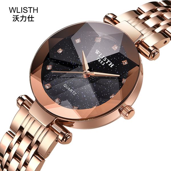 

wlisht rose gold ladies watch stereoscopic glass starry star women wrist watch stainless steel quartz clock fashion, Slivery;brown