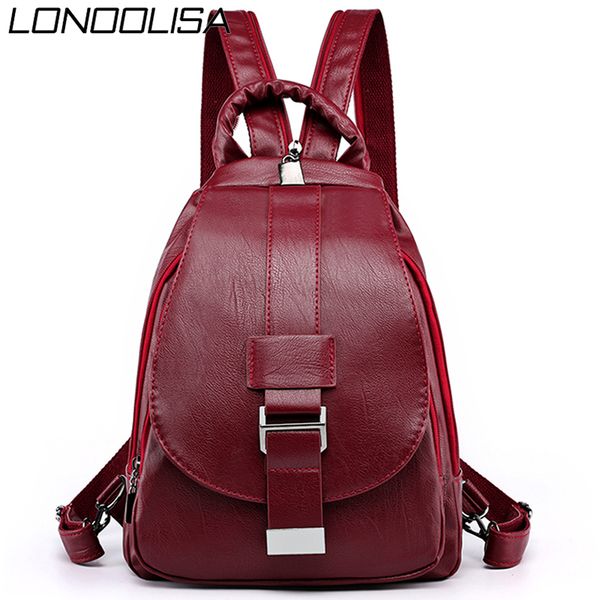 

multifunction travel backpacks for teenage girls women pu leather backpacks female back pack preppy style chest bag sac a dos