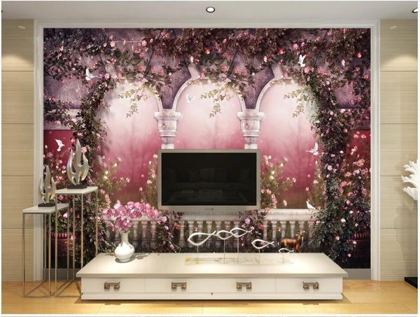 Individuelle Fototapeten für Wände, 3D-Wandtapeten, wunderschöne europäische Bögen, pastorale Blumen, römische Säulen, TV-Sofa-Hintergrundtapeten