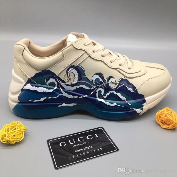 

thenewest rhyton leather sneaker with wave mouth print strawberry boy роскошные повседневные туфли мода винтаж женская мода папа кроссовки h, Black