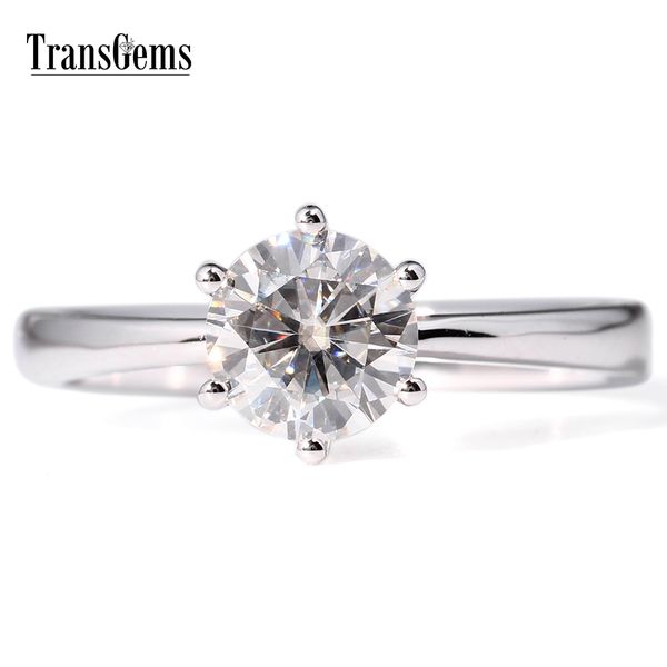 

transgems solitare engagement ring 14k white gold 1 carat diameter 6.5mm f color moissanite engagement ring for women wedding y200620, Slivery;golden
