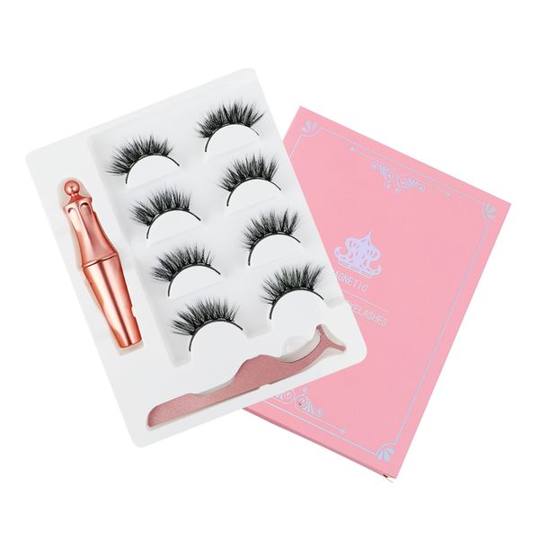 

4 pair 5 magnetic eyelashes 3d faux mink eyelashes magnet lashes magnetic liquid eyeliner&magnetic false & tweezer set