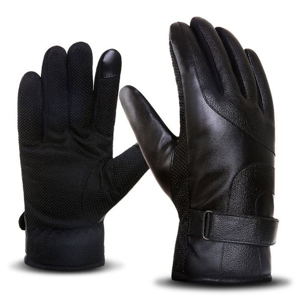 

anti-slip warm waterproof winter motorcycle thermal windproof pu leather gloves protection touchscreen riding, Black