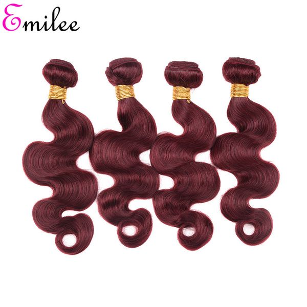 

emilee 99j/burgundy body wave hair bundles with closure 4x4 indian 99j red hair bundles with lace closure 14 inch, Black