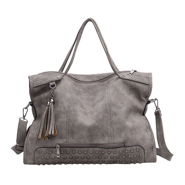 

eb rivet vintage pu leather female handbag fashion tassel messenger bag women shoulder bag larger handle bags travel