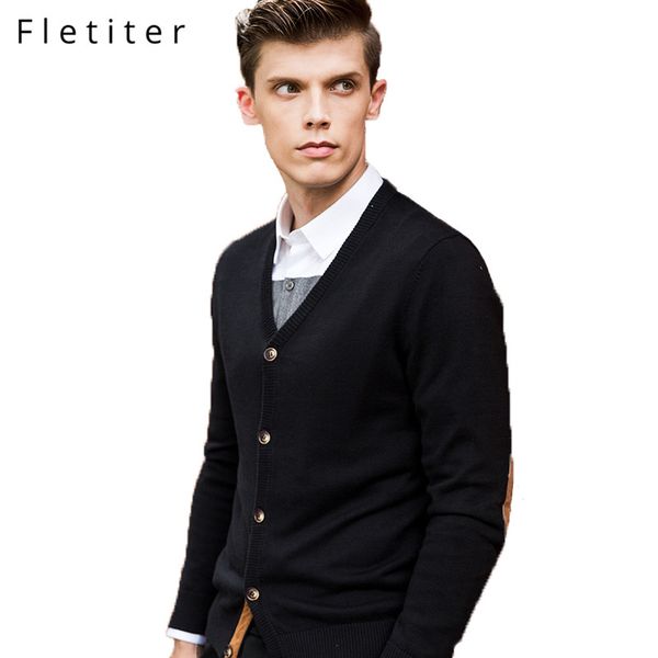 

fletiter cardigan men 2019 autumn winter soft warm cashmere wool sweater men pure color classic casual v-neck cardigans top, White;black