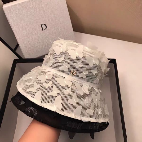 

fairy three-dimensional butterfly mesh fisherman bucket bucket butterfly fisherman hat breathable sunshade flower pot hat, Blue;gray