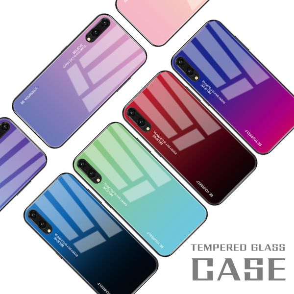 

fashion gradient tempered glass phone case for huawei p30 pro p20 mate 20 pro honor 8x 9 10 lite shockproof case cover