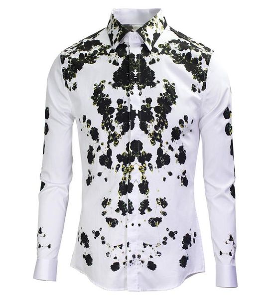 

cloth men's wear digital printing pattern gypsophila paniculata brand men's shirt long sleeve shirt, White;black