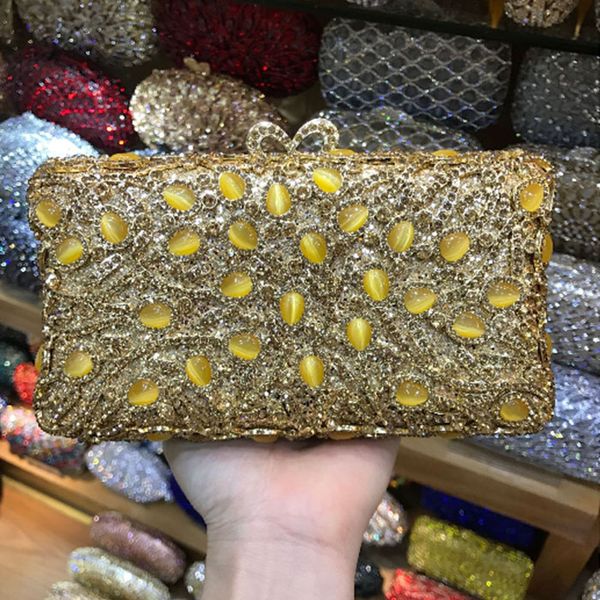 

women gold diamond crystal box evening bags bridal wedding dress metal clutches purse handbag bolso mano mujer boda silver bags