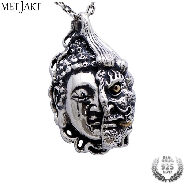 

metjakt buddha and devil pendant solid 925 sterling silver pendant for necklace vintage punk rock thai silver jewelry