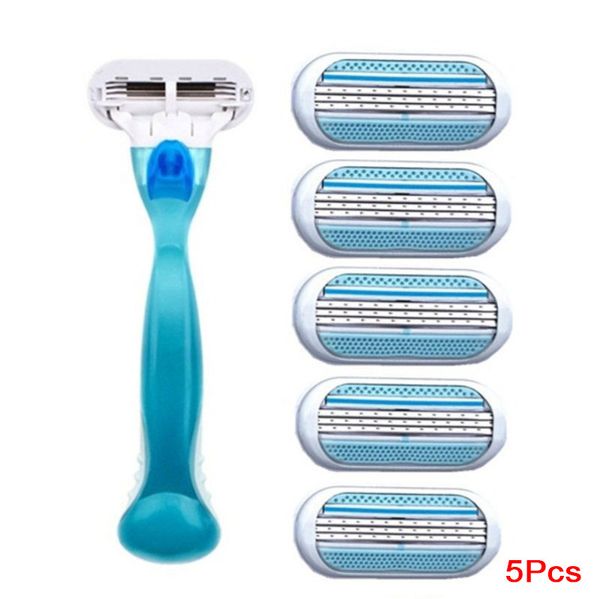 

5pcs/lot beauty female safety razor blade shaving for women 3 layer blades shaver razor blades replacement head
