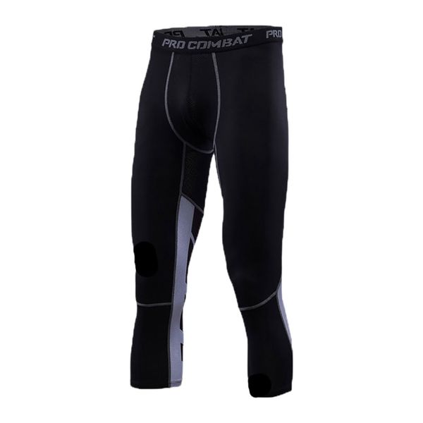 

men's running fitness training tights calf long stretch seven points sweatpants, Black;blue
