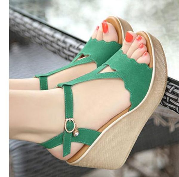 

2019 women's sandals in summer with new style slope heel thick bottom waterproof table @56, Black