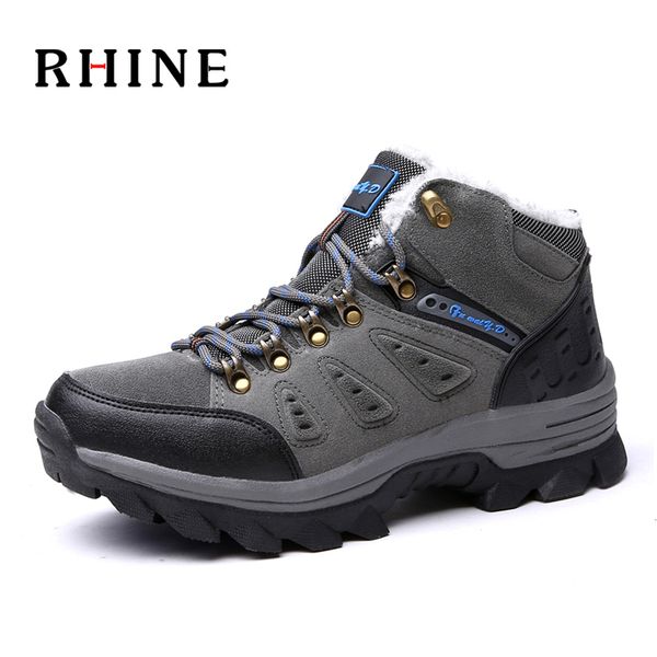 

rhine tactical boots for men pu leather round toe sneakers mens classic plush warm waterproof men shoes plus size 36-47, Black