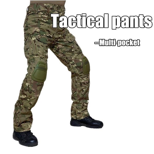 

camouflage tactical clothing paintball army cargo pants combat trousers multicam militar tactical pants with knee pads, Camo;black