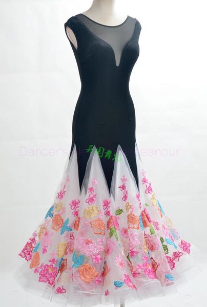 

new ballroom dance costumes senior velvet printing sleeves ballroom dance dress for women dresses, Black;red