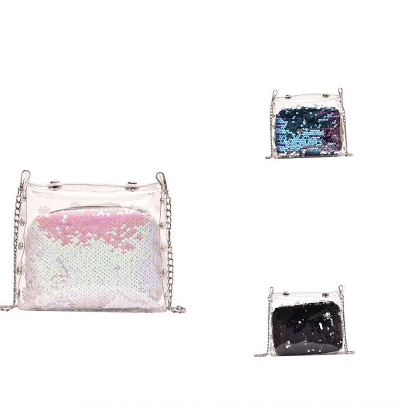 

2020 daisy women's fashion transparent shoulder double shoulder small square bag sequins oblique small square bag