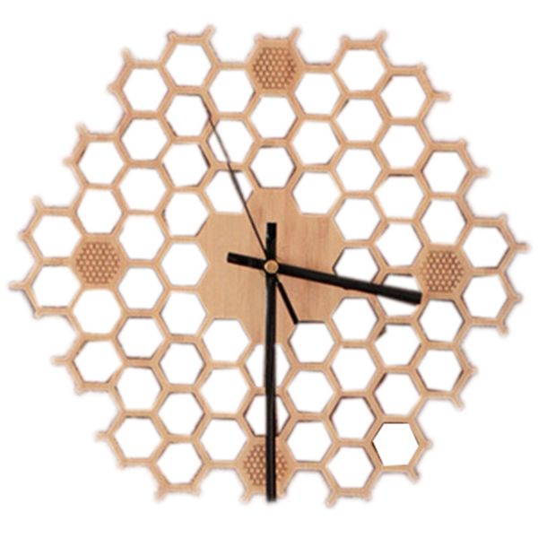 

creative bamboo wall clock simple modern design honeycomb natural wooden wall clock hexagon art home decor silent