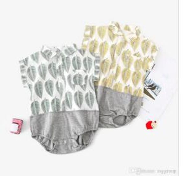 

baby kids boy clothing romper comfortable soft 100% cotton turn down collar leaf print boy summer romper clothing, Blue
