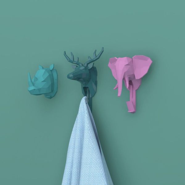 

deer rhino elephant elk animal decorative hook creative self-adhesive model bathroom wall hook coat wall hanger