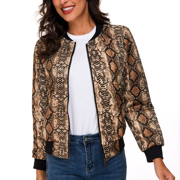 

jacket women coat autumn new jacket snake print slim self-cultivation short coat female fashion 2xl, Black;brown