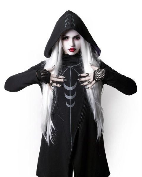 

2018 halloween gothic girls casual witch moon printed women black long sleeve loose hoodie coat female punk hoodies plus size