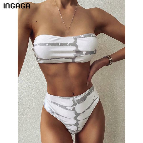 

ingaga bandeau bikinis high waist swimsuits swimwear women white gradient biquini bathing suits 2020 new swim suit beachwear