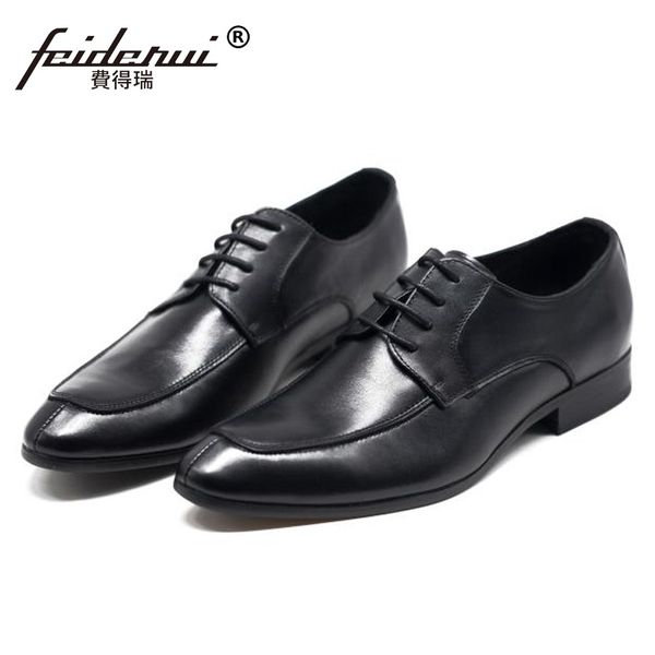 

new classic man formal dress office shoes genuine leather suit welted oxfords pointed toe laces men's prom party flats sl665, Black