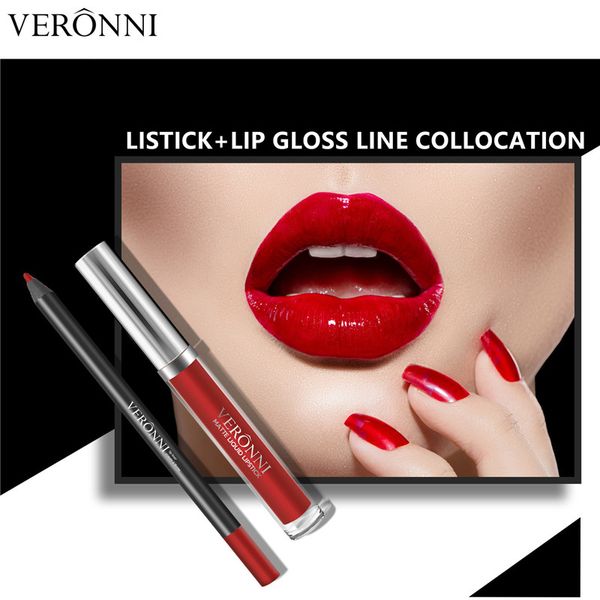 

veronni 13 lip liner lip glaze set lipstick non-stick cup no fading 2 sets
