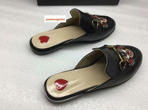 

роскошные тапочки four seasons princetown designer classic скользкая металлическая пряжка пляжные тапочки мягкая обувь для любителей, Black