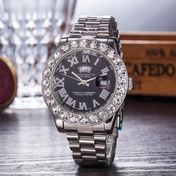 

reloj hombre мода черный наручные часы мужские часы новый бренд класса люкс дизайнер мужчины diamond часы цифровой большой циферблат автомат, Slivery;brown