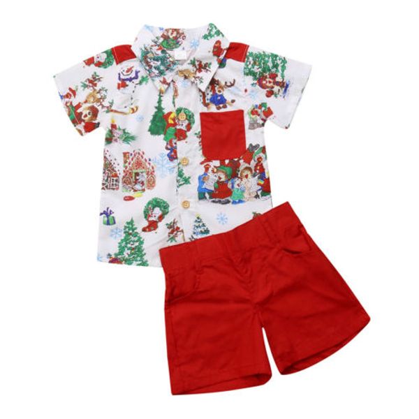 

casual xmas toddler kid baby boy short sleeve christmas t shirt shorts pants cool outfit clothes set 0-5 summer, White