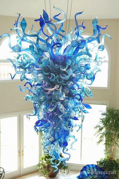 

2018 chandelier turquoise and blue handmade blown glass chandelier lighting led light 110v-240v for new house decoration
