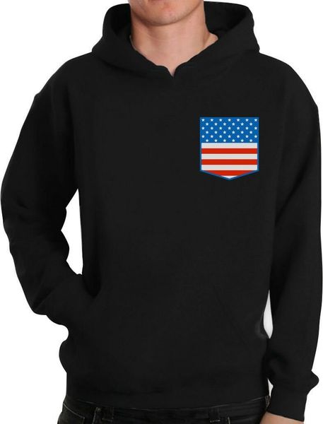 

american flag pocket print 4th july patriotic usa hoodie gift, Black