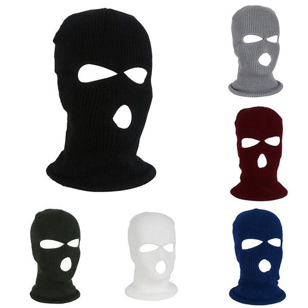 

full face cover mask three 3 hole balaclava knit hat winter stretch snow mask thermal ski warm face masks, Black