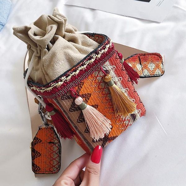 

womens ethnic 2020 messenger bag tassel weave design square shoulder bag ladies cross body handbags torebki damskie