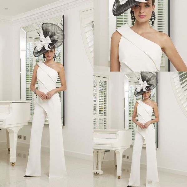 

2020 элегантная мать невесты платья одно плеча многоуровневой юбка комбинезон атласные простые брюки костюм свадебные платья гостей, Black;red