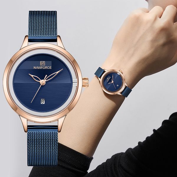 

new naviforce creative simple quartz watch women's steel mesh dress watches girl clock ladies bracelet watch relogios feminino, Slivery;brown